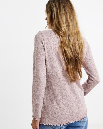Burgundy Lace Trim Button Front Long Sleeve Top
