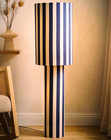 ValueLights Florence Navy Deckchair Stripe Linen Midi Floor Lamp