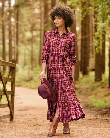 Joe Browns Petite Willow Check Button Through Maxi Dress