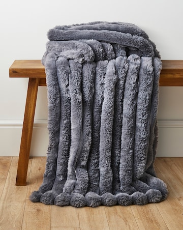 Ribbed Faux Fur Throw - Charcoal