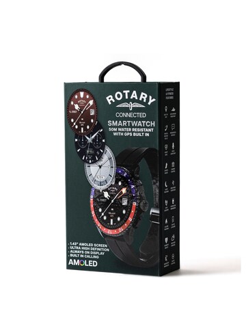 Rotary AMOLED GPS Calling Black Silicone Smart Watch