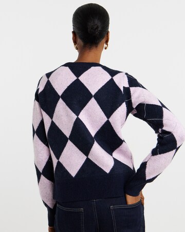 Diamante Argyle Crew Neck Cardigan