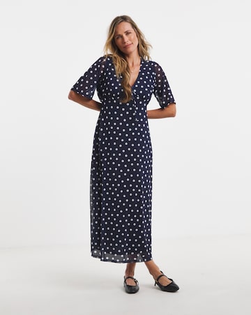 Navy Spot Mesh Midi Dress