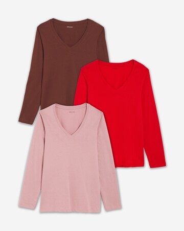 Chocolate, Blush and Red 3 Pack V-Neck Long Sleeve T-Shirts
