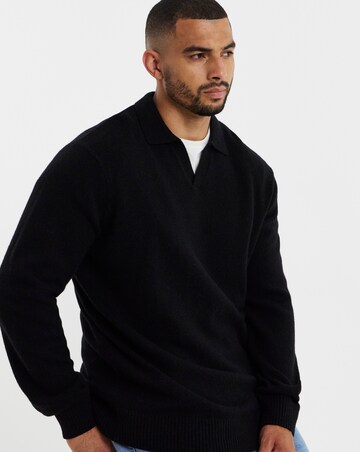 Lambswool Trophy Neck Slouch Knitted Polo