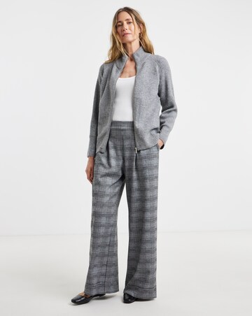 Grey Check Ponte Pull On Pleated Wide Leg Trouser