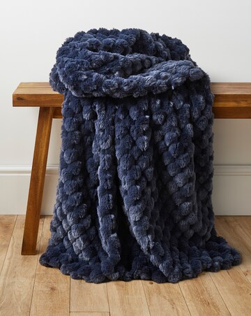Scallop Faux Fur Throw - Navy