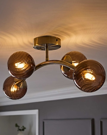 ValueLights Sydney Brushed Brass with Brown Swirl Glass Multi Arm Ceiling Light