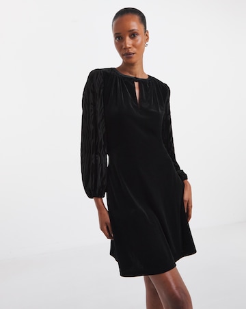 Black Velvet Sheer Sleeve Shift Dress