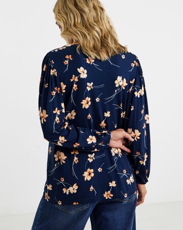 Floral Print Button Front Long Sleeve Top