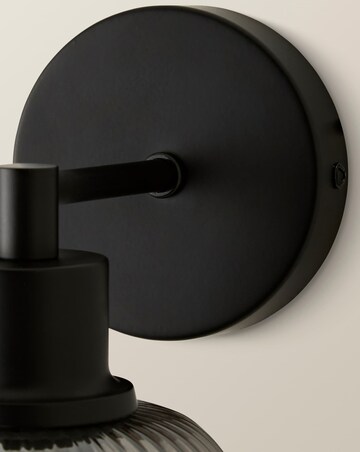 ValueLights Calpe Matte Black Smoke Ribbed Glass Wall Light