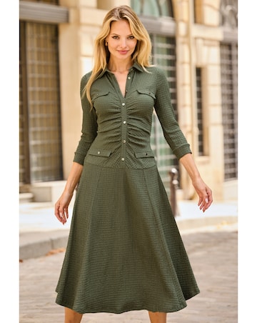 Sosandar Petite Textured Ruched Front Shirt Dress