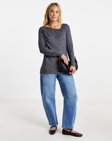 Charcoal Cosy Aysmmetrical Shoulder Long Sleeve Top