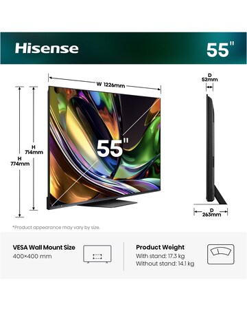Hisense 55ER8STUK 55in RGB 4K Ultra HD HDR Smart TV - Check title with spec
