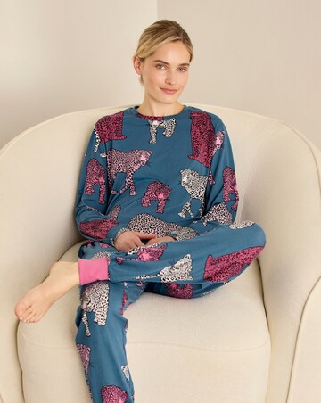 Chelsea Peers Classic Long Sleeve Crew Neck Leopard Pyjama Set