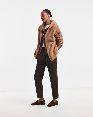 Camel Borg Longline Zip Through Hoodie