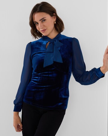 Joe Browns Velour Tie Neck Top With Woven Sleeve