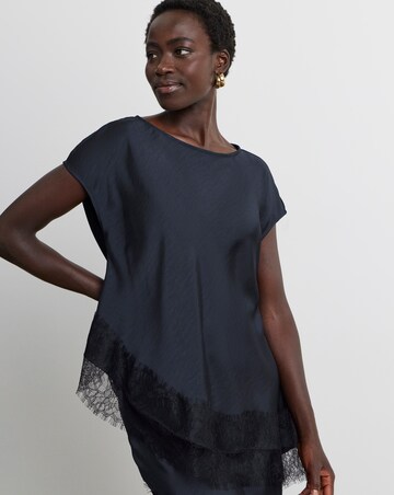 Joanna Hope Lace Trim Asymmetric Satin Top