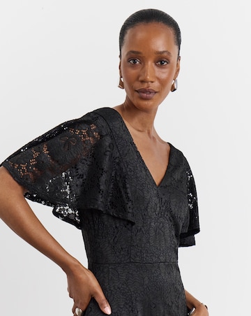 Joanna Hope Black Angel Sleeve Stretch Lace Midi Dress