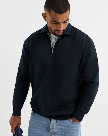 Jack & Jones Bradley Zip Sweat Polo - Navy