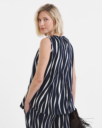 Printed Linen Mix Pleated Shell Top