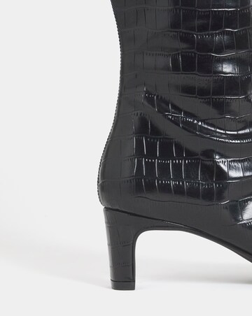 Azaria Croc Pointed Toe Heeled Calf Boots - Wide Fit (E) & Curvy Calf