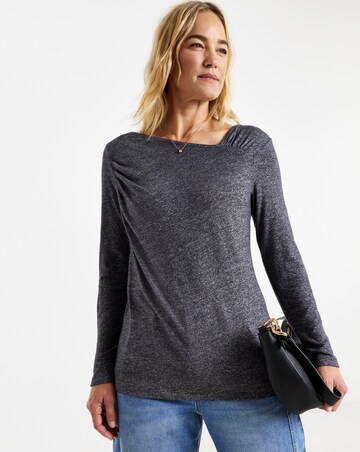 Charcoal Cosy Aysmmetrical Shoulder Long Sleeve Top