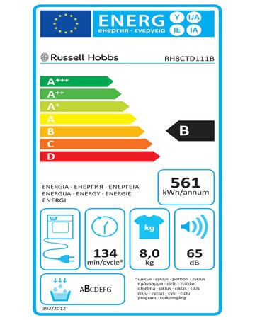 Russell Hobbs RH8CTD111B 8kg Condenser Tumble Dryer Black + Install