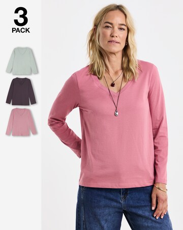 Aubergine, Rose, Mint 3 Pack V-Neck Long Sleeve T-Shirt