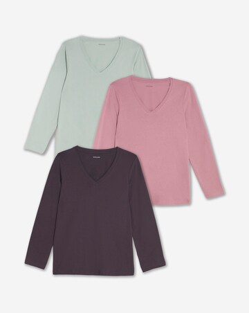 Aubergine, Rose, Mint 3 Pack V-Neck Long Sleeve T-Shirt