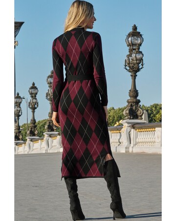 Sosandar Plum Argyle Knitted Column Dress