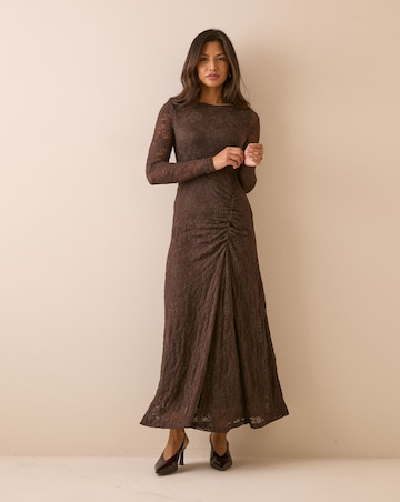 NOBODY'S CHILD HAILEY LACE RUCHED MIDI DRESS