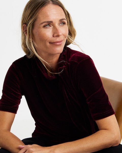 Black Velvet Tie Neck Top