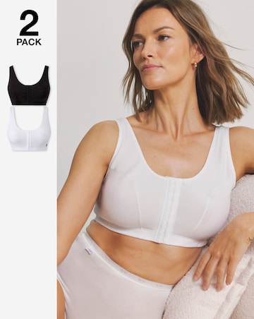 Slimma (2 Pack) Front Fastening Hook And Eye Bras (Fits Up To DD) White/Black