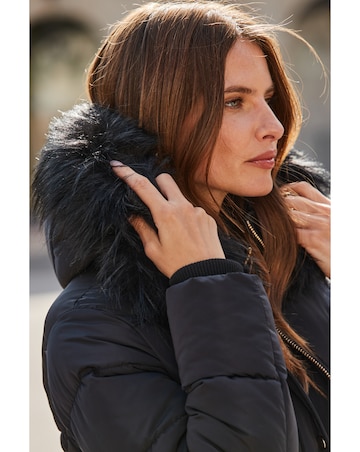 Sosandar Fur Trim Padded Coat