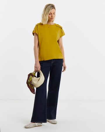 Mustard Button Shoulder Bubble Hem Top