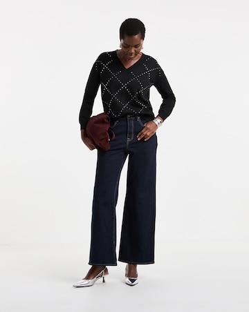 Diamante Argyle V-Neck Jumper