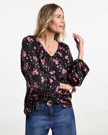Printed Soft Touch V-Neck Longline Top