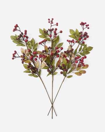 Mixed Berry Red Stem and Leaves Tree Pick - Set of 3