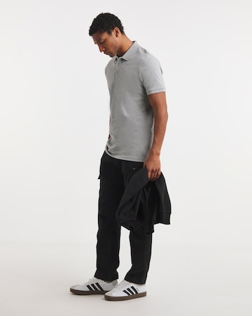 Pure Cotton Marl Pique Polo Long Length- Charcoal