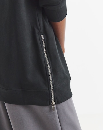 Black Side Zip Longline Sweatshirt