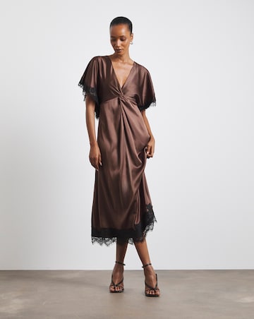 Joanna Hope Satin Lace Trim Midi Dress