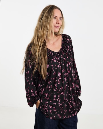 Printed Soft Touch V-Neck Longline Top