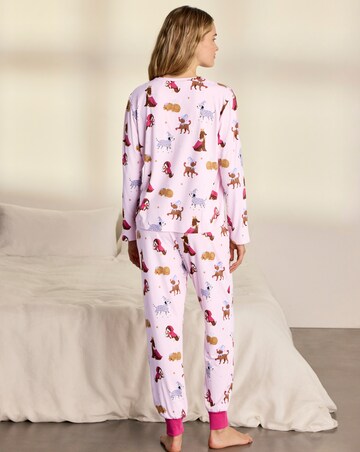 Chelsea Peers Classic Long Sleeve Crew Neck Cat Print Pyjama Set