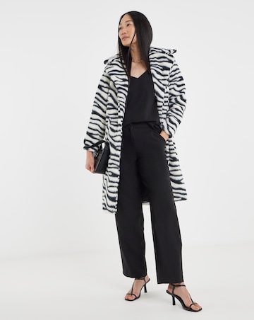 Longline Zebra Print Faux Fur Coat