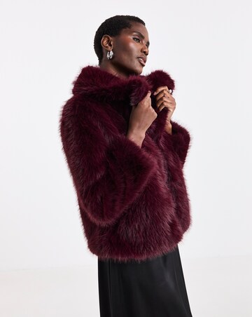 Burgundy Short Faux Fur Jacket