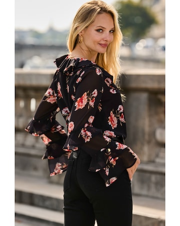 Sosandar Petite Tier Sleeve Ruffle Blouse
