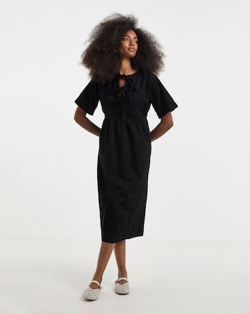 Simply Be Black Denim Tie Front Midi Dress