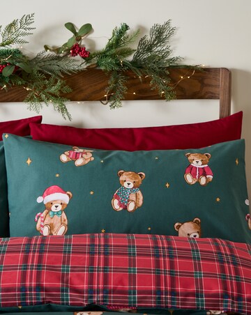 Catherine Lansfield Christmas Tartan Teddy Bear Duvet Cover Set