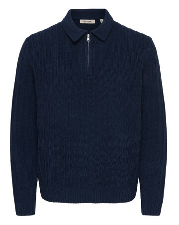 Only & Sons Emil Zip Polo Knit Jumper - Blue